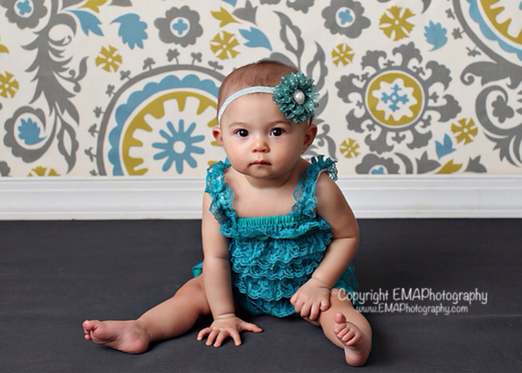 Luciana- Green and Silver Polka Dot Headband