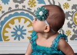 Luciana- Green and Silver Polka Dot Headband