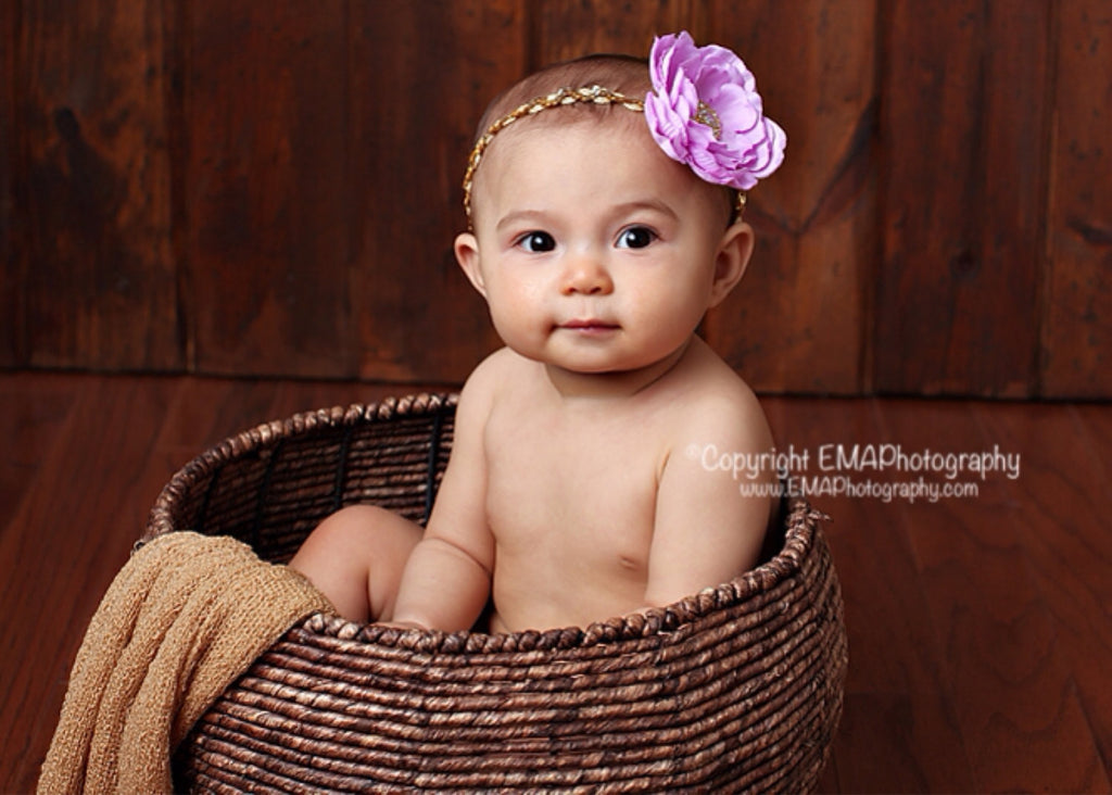 Samantha- Lavender flower on a gold sequin headband