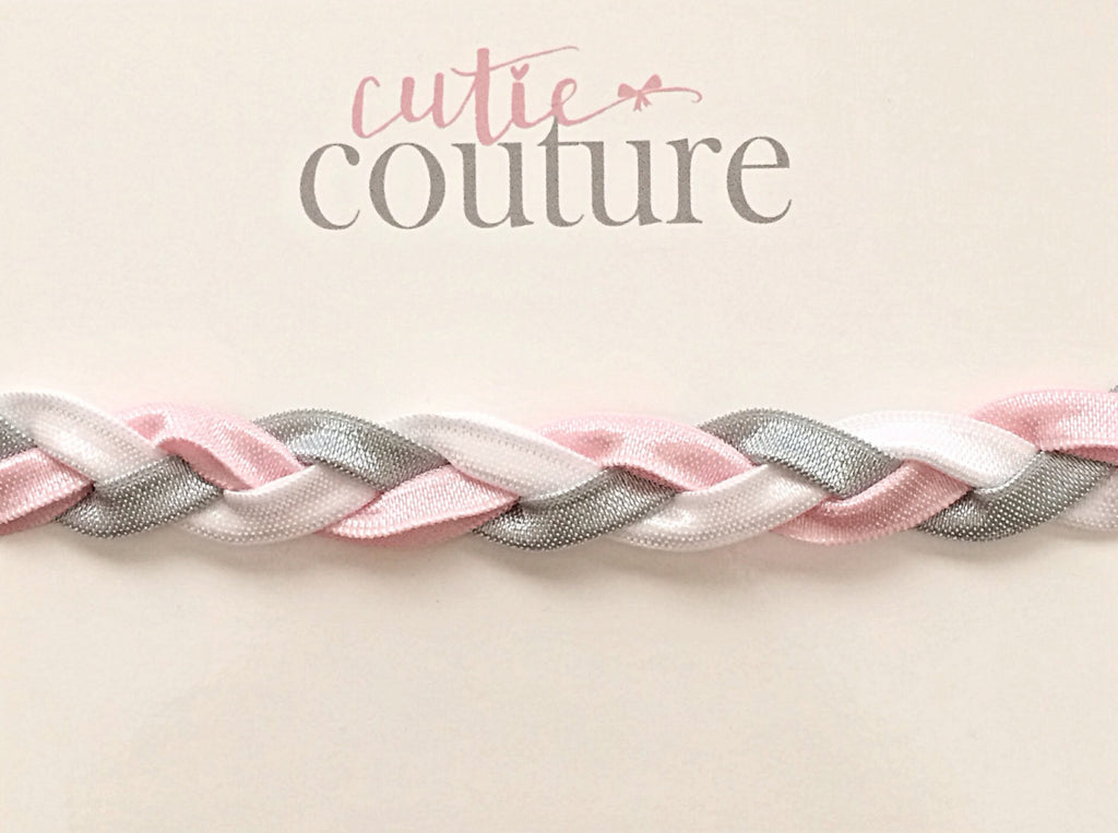 Brandi - Pink, Gray and White Braided Headband