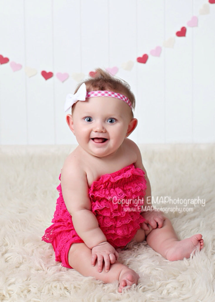 Charlie- White Bow on Pink Gingham Elastic