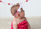 Charlie- White Bow on Pink Gingham Elastic