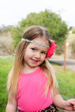 Samantha- Red Flower on silver sequin headband