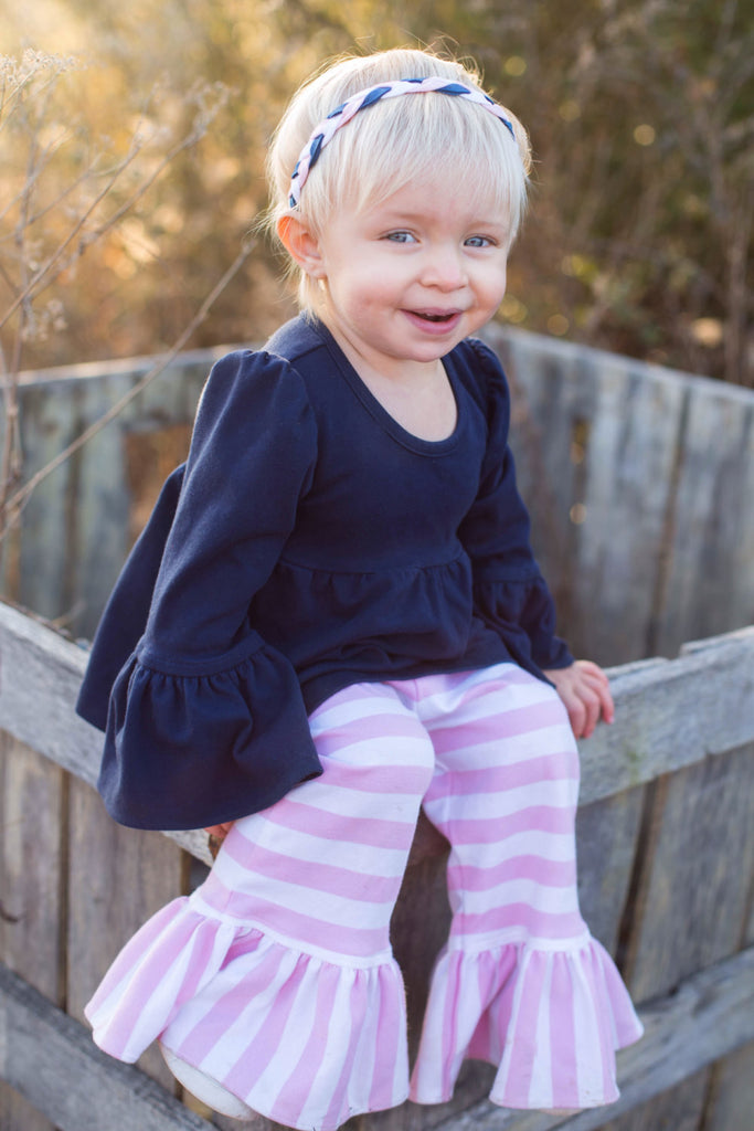 Brandi- Pink, navy and white braided headband