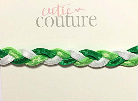 Brandi- Emerald, Light Green and White Braided