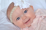 Penelope- White Flower with Cross on Pearl Headband