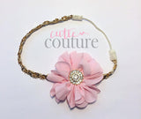 Penelope- Pink flower on a gold sequin headband