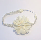 Penelope- Ivory Flower with cross on Pearl and Beaded Headband