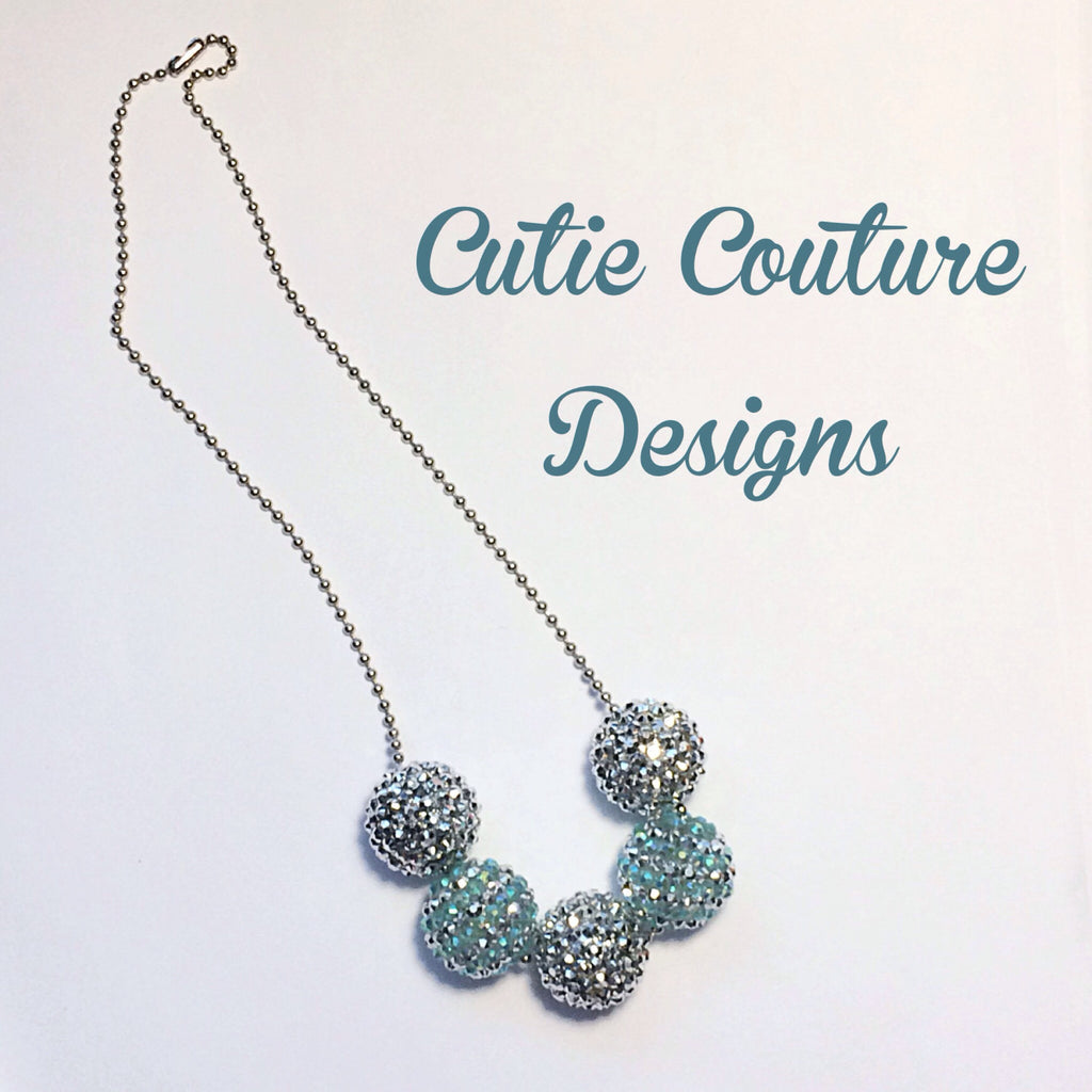Mia Bubblegum Necklace- Silver and Teal Striped