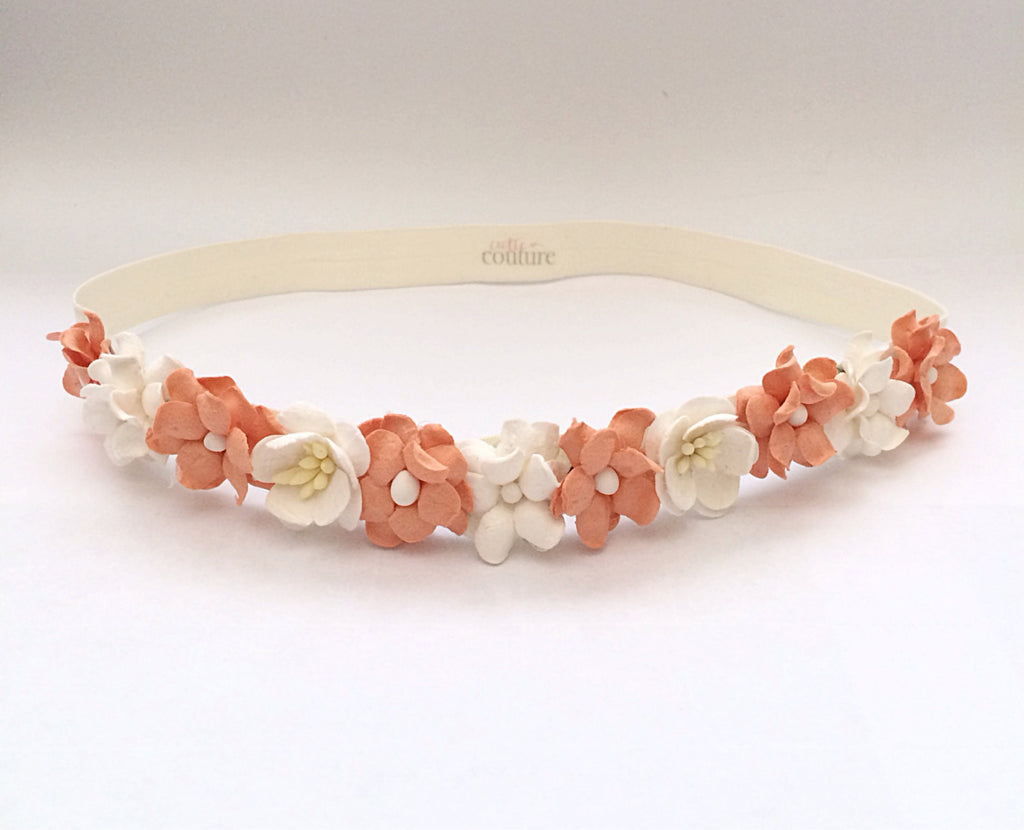 Floral Crown Headband- Peach and Cream