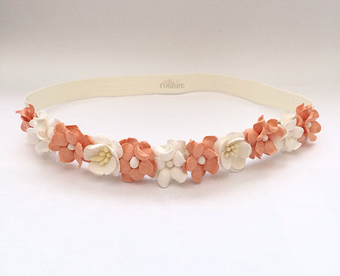 Floral Crown Headband- Peach and Cream