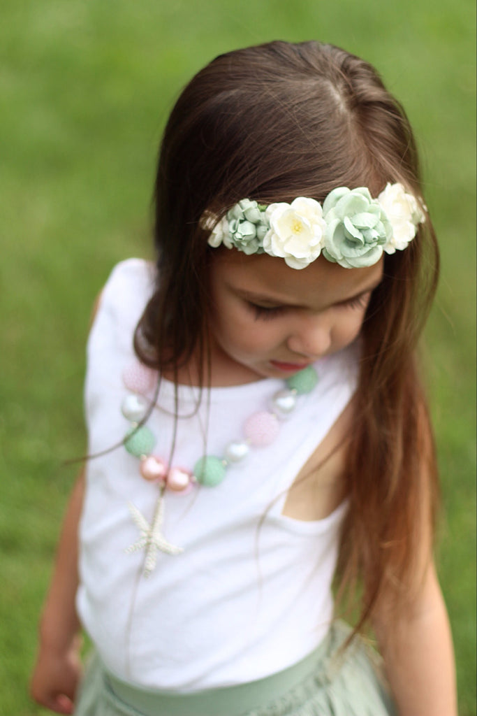 Victoria Floral Crown Headband- Sage and Cream