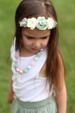 Victoria Floral Crown Headband- Sage and Cream