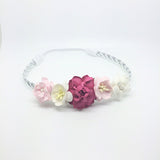 Valentina-  Hot Pink, ivory, and Pink Headband on Silver Braid