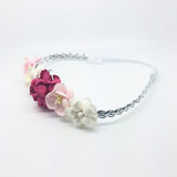 Valentina-  Hot Pink, ivory, and Pink Headband on Silver Braid