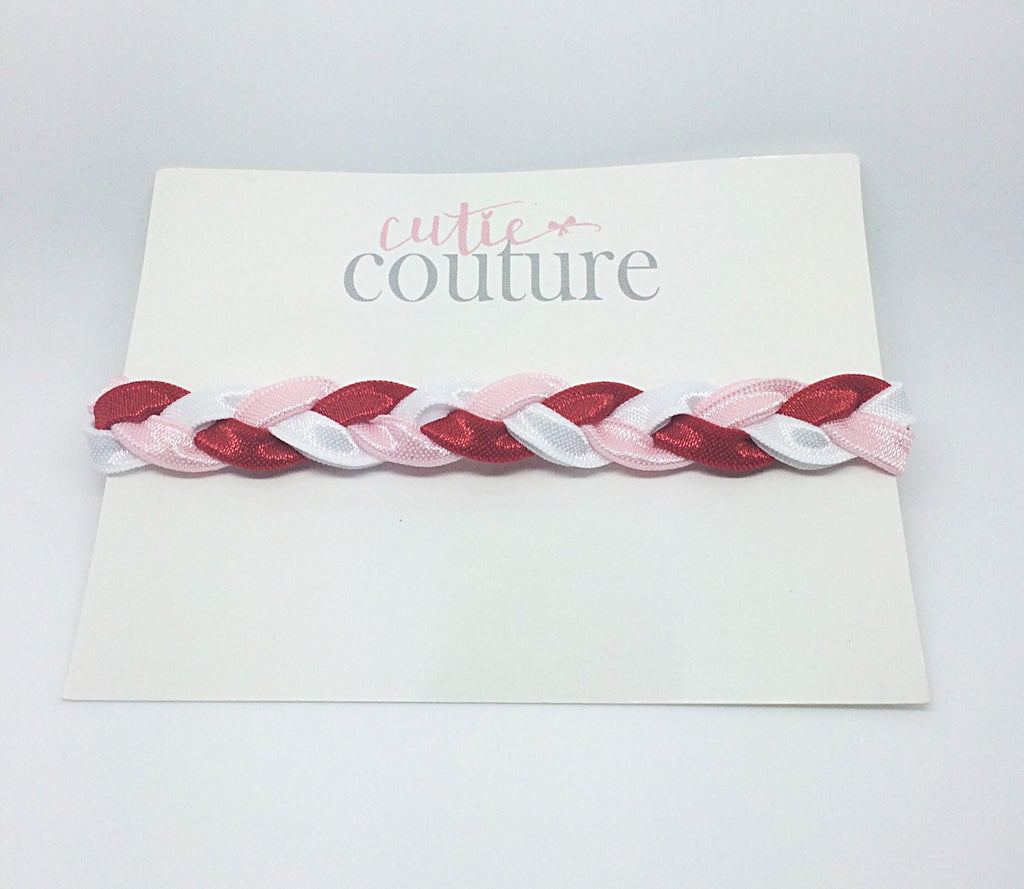 Brandi- Red, Pink and White Braided Headband