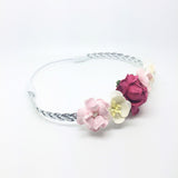 Valentina-  Hot Pink, ivory, and Pink Headband on Silver Braid