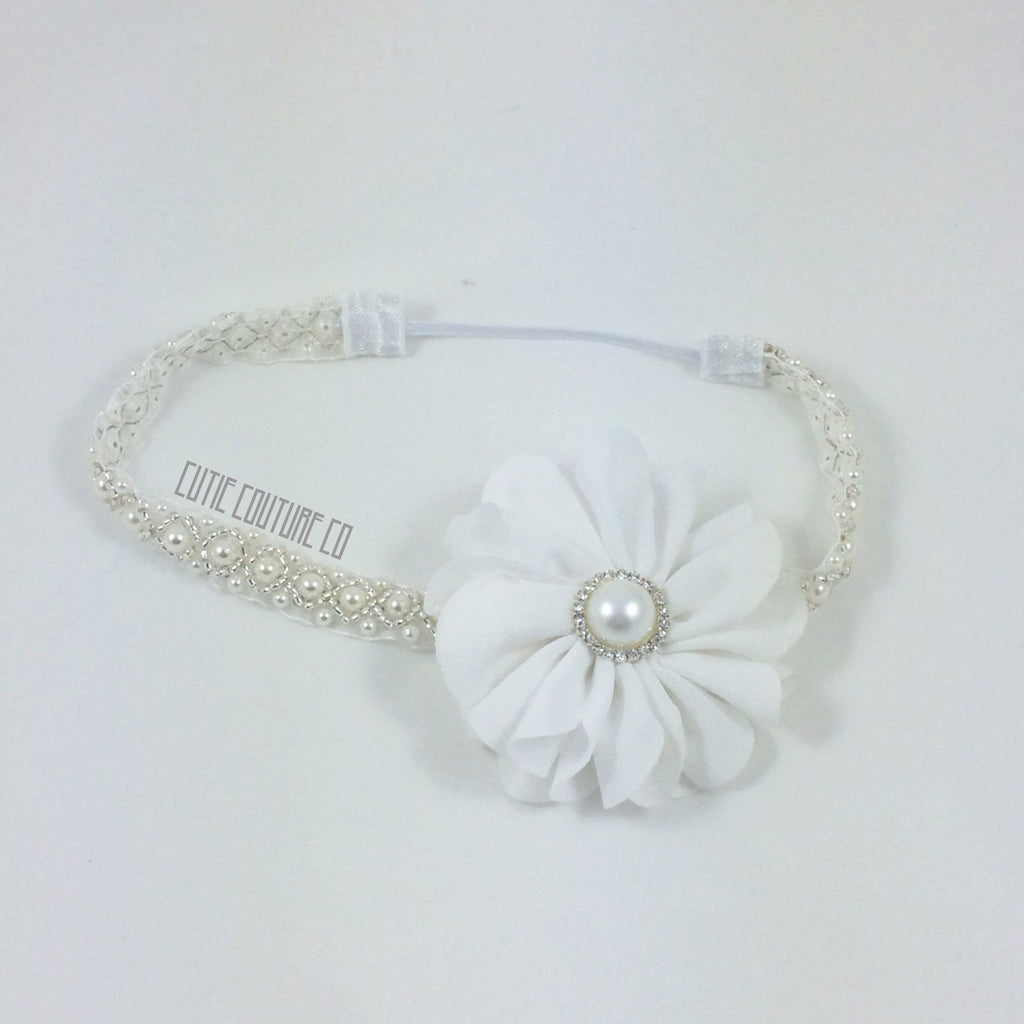Penelope- White Baptism/Communion/Flower Girl Headband