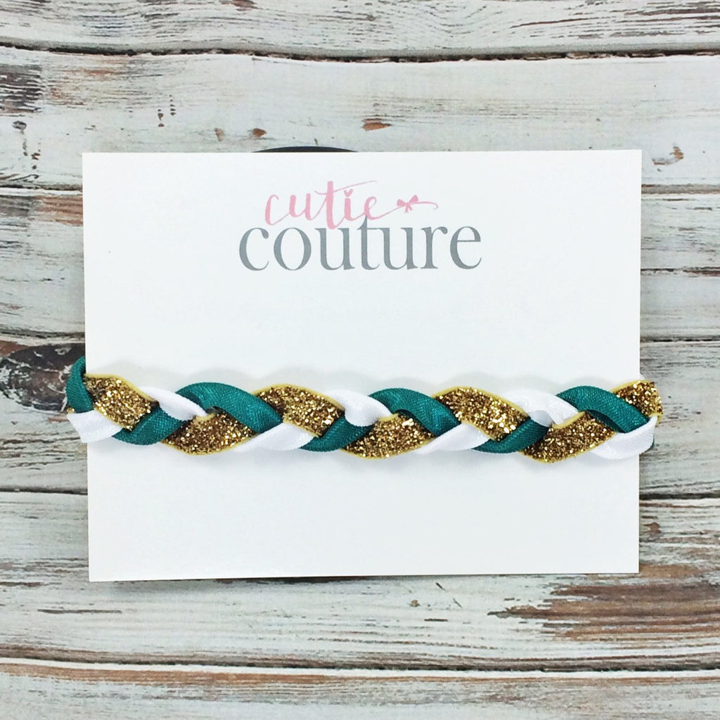 Brandi- Green, Gold and White Braided Headband