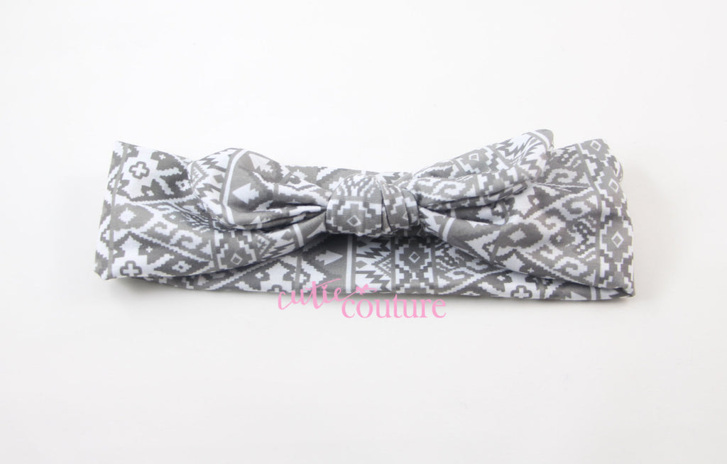 Karen- Gray Aztec Knotted Headband