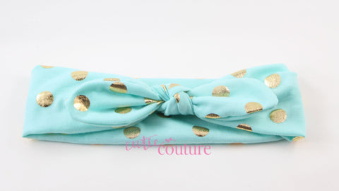 Karen- Aqua and Gold KnottedHeadband