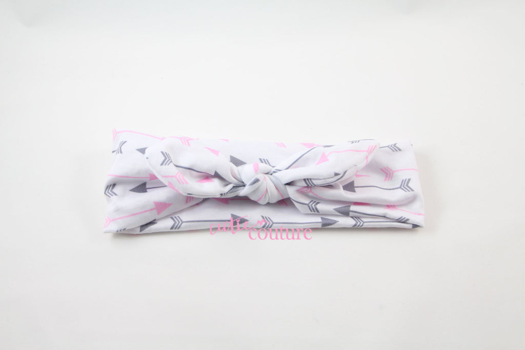 Karen- Gray and Pink Arrow Knotted Headband