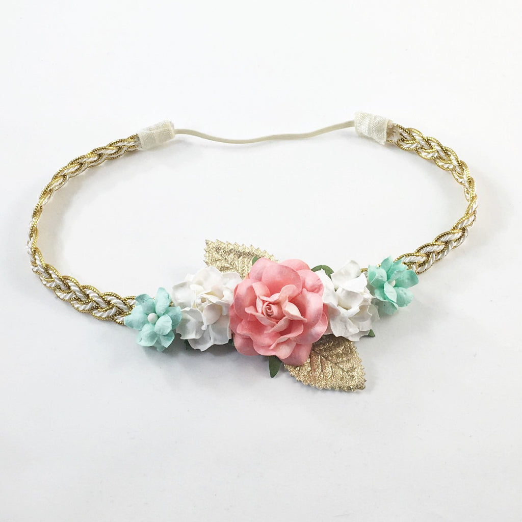 Valentina- Coral, Cream, Mint and Gold Headband