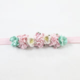Mommy and Me- Pink, Cream, and Mint flowers on Pink Headband