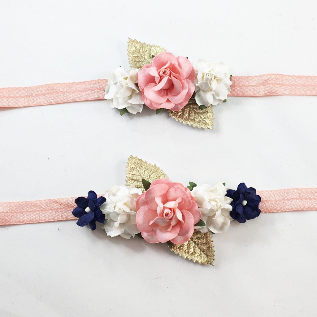Mommy and Me- Coral, Cream and Navy Headband