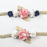 Mommy and Me- Coral, Cream and Navy Headband