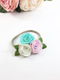 Donna- Aqua, Cream, Pink Felt Headband