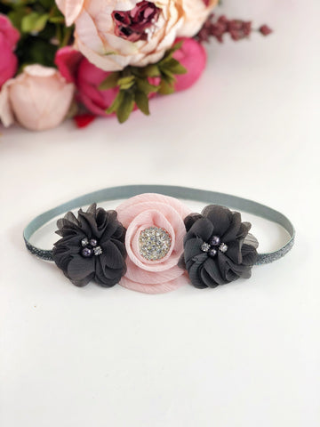 Alessandra- Pink and Gray Headband