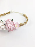 Valentina- Floral Crown Headband- Pink, White and Gold