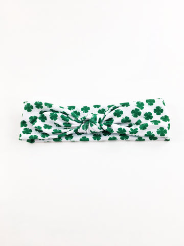 Karen- White and Green Shamrock Knotted Headband