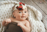Francesca - red, cranberry and cream flower Headband