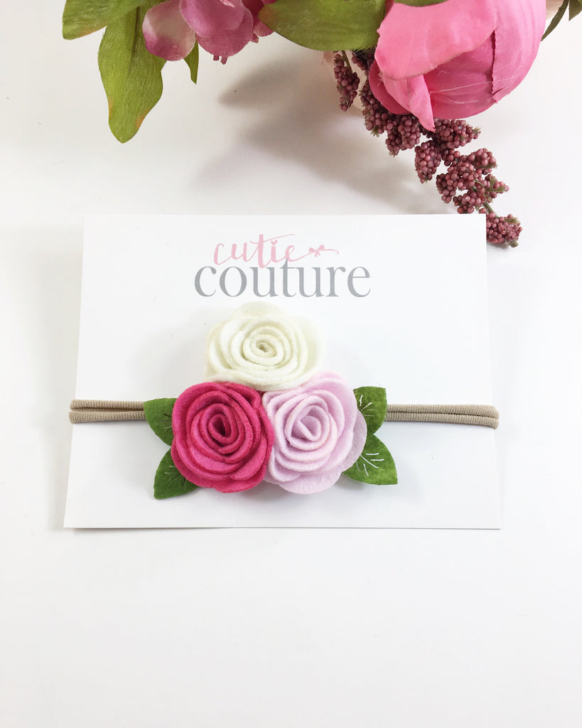 Donna- Cream, Hot Pink, Pink  Felt Headband
