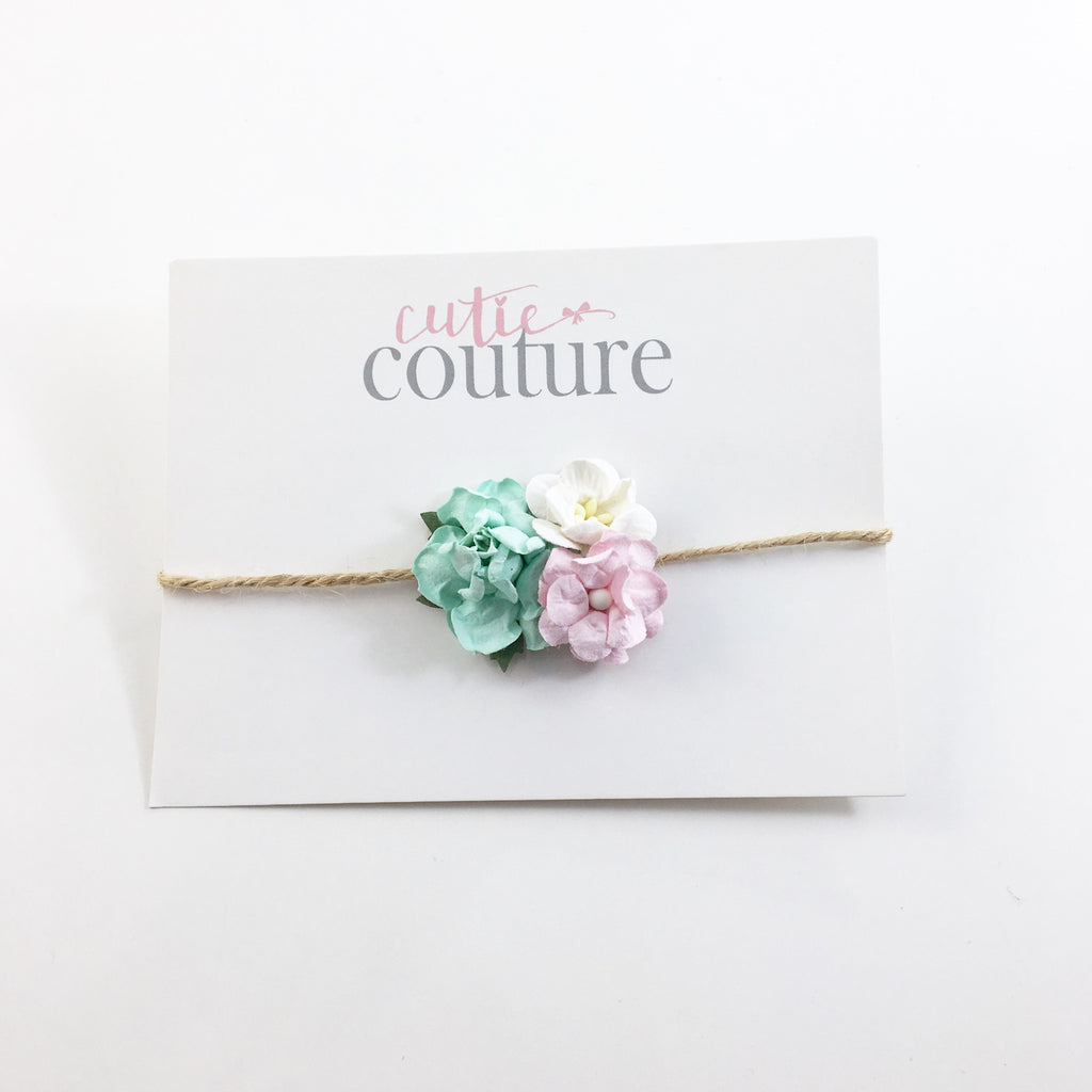 Jenna- Pink, White and Mint Tieback or Headband