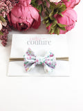 Leather Chloe Bow- White & Pink Floral