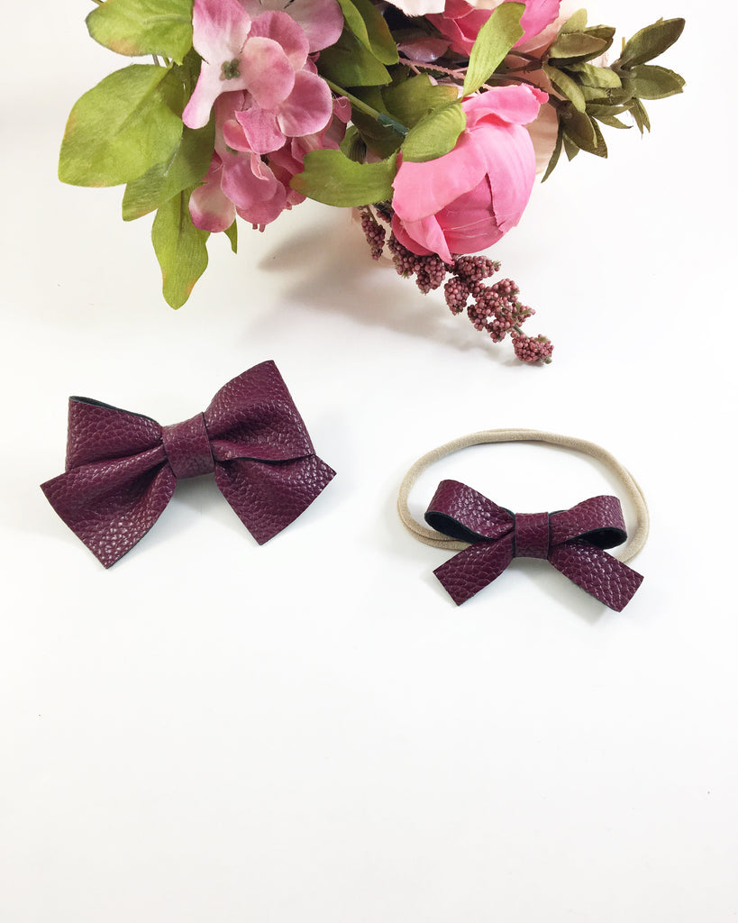 Leather Myah Bow- Plum