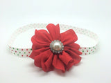 Penelope- Red flower on a Polka Dot Headband