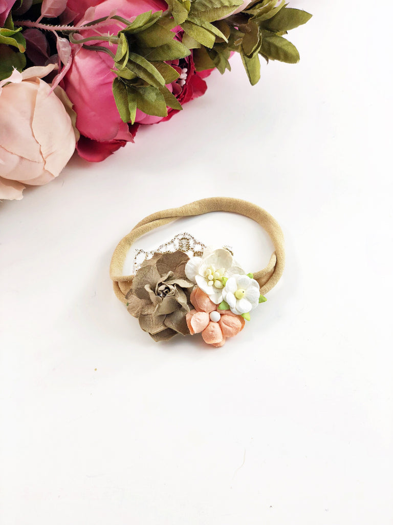 Francesca - Tan, Orange, and cream flower Headband