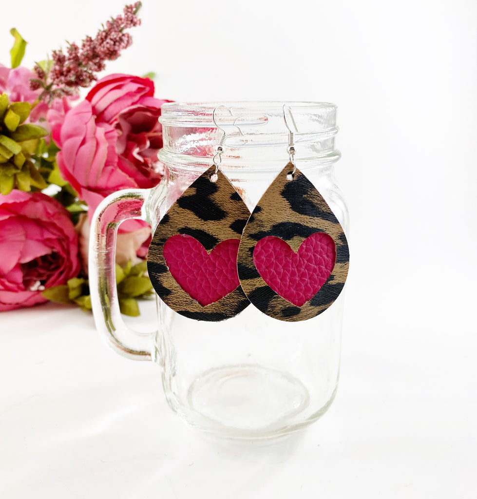 Leopard heart earrings