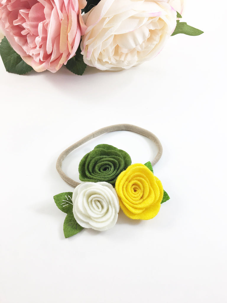 Donna- Olive, Cream, Yellow Felt Headband