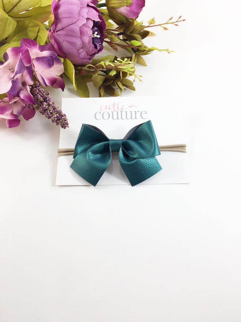 Leather Myah Bow- Teal