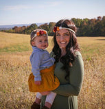 Mommy and Me- Cranberry, Orange and Cream Flowers on Gold Braided Headband