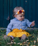 Mommy and Me- Cranberry, Orange and Cream Flowers on Gold Braided Headband