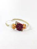 Mommy and Me- Cranberry, Orange and Cream Flowers on Gold Braided Headband