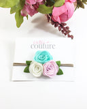 Donna- Aqua, Cream, Pink Felt Headband