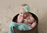 Lyla- Mint Flower on a gold, mint and white chevron headband