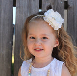 Samantha- White Flower on Gold Sequin Headband